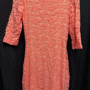 Badgley Mischka Coral Long Sleeve Lace Dress